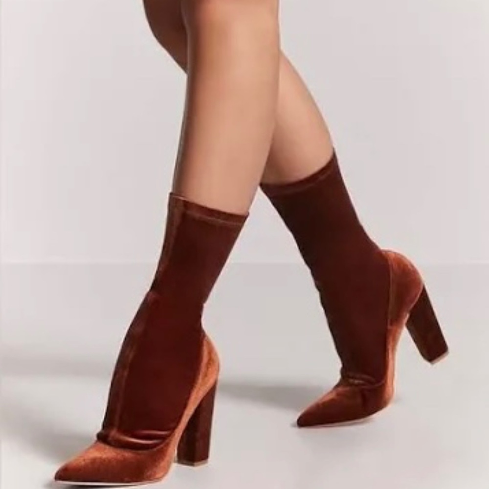 Rust Velvet Sock Chunky Boots